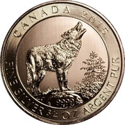 2 Dollars - Elizabeth II Grey Wolf; ¾ oz. Silver Bullion Coinage, Canada, 2015 reverse image