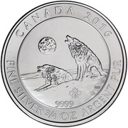 2 Dollars - Elizabeth II Howling Wolves; ¾ oz. Silver Bullion Coinage, Canada, 2016 reverse image