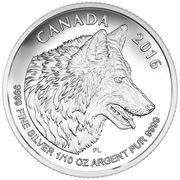 2 Dollars - Elizabeth II Canadian Wolf; 1⁄10 oz, Canada, 2016 reverse image