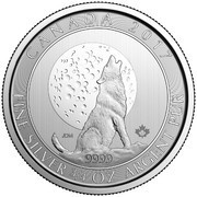2 Dollars - Elizabeth II Wolf Moon; ¾ oz. Silver Bullion Coinage, Canada, 2017 reverse image
