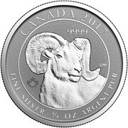 2 Dollars - Elizabeth II Bighorn Sheep; Bullion, Canada, 2017 reverse image