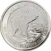 2 Dollars - Elizabeth II Polar Bear; ½ oz. Silver Bullion Coinage, Canada, 2018 reverse image