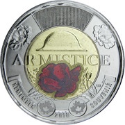 2 Dollars - Elizabeth II Armistice; colored, Canada, 2018 reverse image