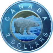 2 Dollars - Elizabeth II Polar bear, colored, Canada, 2019 reverse image