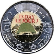 2 Dollars - Elizabeth II D-Day; Coloured, Canada, 2019 reverse image