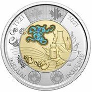 2 Dollars - Elizabeth II Discovery of Insulin; colored, Canada, 2021 reverse image