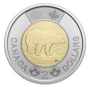 2 Dollars In the name of Elizabeth II; Polar bear, Canada, 2023 reverse image