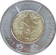2 Dollars In the name of Elizabeth II; 100th Anniversary of the Birth of Jean Paul Riopelle, Canada, 2023 reverse image
