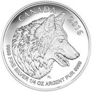 3 Dollars - Elizabeth II Canadian Wolf; 1⁄4 oz, Canada, 2016 reverse image
