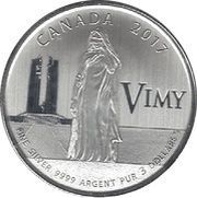3 Dollars - Elizabeth II The Battle of Vimy Ridge, Canada, 2017 reverse image