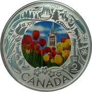 3 Dollars - Elizabeth II Tulipes, Canada, 2019 reverse image