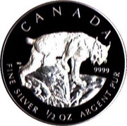 4 Dollars - Elizabeth II Canadian Lynx; ½ oz, Canada, 2005 reverse image