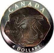 4 Dollars - Elizabeth II Parasaurolophus, Canada, 2007 reverse image
