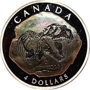 4 Dollars - Elizabeth II Tyrannosaurus Rex, Canada, 2009 reverse image