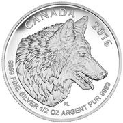 4 Dollars - Elizabeth II Canadian Wolf; 1⁄2 oz, Canada, 2016 reverse image
