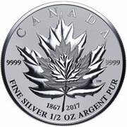 4 Dollars - Elizabeth II Maple Leaf Tribute; 1/2oz, Canada, 2017 reverse image
