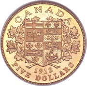 5 Dollars - George V, Canada, 1912-1914 reverse image