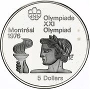 5 Dollars - Elizabeth II Athlete with Torch, Canada, 1974 reverse image