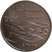 5 Dollars - Elizabeth II Swimming, Canada, 1975 reverse image
