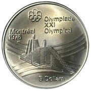 5 Dollars - Elizabeth II Olympic village, Canada, 1976 reverse image