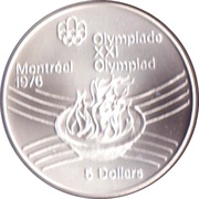 5 Dollars - Elizabeth II Olympic Flame, Canada, 1976 reverse image