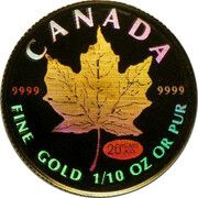 5 Dollars - Elizabeth II Hologram colored GML fractionnal set; ⅒ oz, Canada, 1999 reverse image