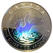 5 Dollars - Elizabeth II Loon Dollar; hologram, Canada, 2002 reverse image