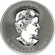 5 Dollars - Elizabeth II 1 oz Maple Leaves: Holographic obverse image