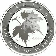 5 Dollars - Elizabeth II 1 oz Maple Leaves: Holographic, Canada, 2005 reverse image