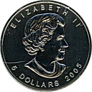 5 Dollars - Elizabeth II 1 oz. Big Leaf Maple obverse image