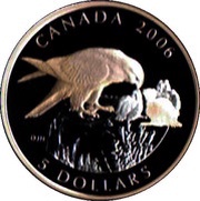 5 Dollars - Elizabeth II Peregrine Falcon and Nestlings, Canada, 2006 reverse image