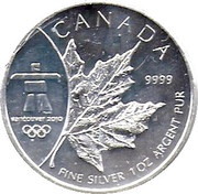 5 Dollars - Elizabeth II Maple leaf and Inukshuk, Silver, Canada, 2008 reverse image