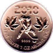 5 Dollars - Elizabeth II Hockey Player, Silver, Canada, 2010 reverse image