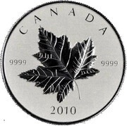 5 Dollars - Elizabeth II 2nd portrait; Piedfort SML, Canada, 2010 reverse image