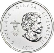5 Dollars - Elizabeth II Hockey Player, Gold plated obverse image