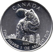 5 Dollars - Elizabeth II Timber Wolf, Canada, 2011 reverse image