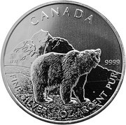 5 Dollars - Elizabeth II Grizzly Bear, Canada, 2011 reverse image