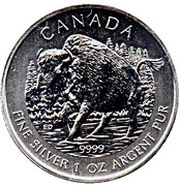 5 Dollars - Elizabeth II 1 oz. Wood Bison, Canada, 2013 reverse image