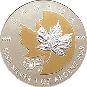 5 Dollars - Elizabeth II 2nd portrait; Gold plated anniversary SML, Canada, 2013 reverse image