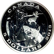 5 Dollars - Elizabeth II Deer, Canada, 2013 reverse image