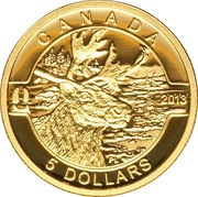 5 Dollars - Elizabeth II Caribou, Canada, 2013 reverse image