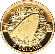 5 Dollars - Elizabeth II Orca Whale, Canada, 2013 reverse image