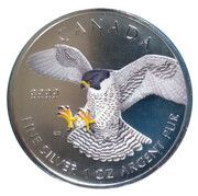 5 Dollars - Elizabeth II Peregrine Falcon; 1 oz. Silver Bullion Coinage, Canada, 2014 reverse image