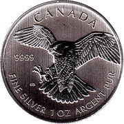 5 Dollars - Elizabeth II Peregrine Falcon, Canada, 2014 reverse image