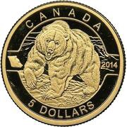 5 Dollars - Elizabeth II Grizzly Bear, Canada, 2014 reverse image