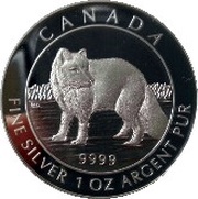 5 Dollars - Elizabeth II Arctic Fox, Canada, 2014 reverse image