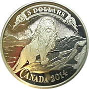 5 Dollars - Elizabeth II Lion on the Mountain, Canada, 2014 reverse image