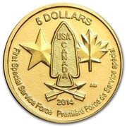 5 Dollars - Elizabeth II Devil's Brigade 1/10 oz Gold, Canada, 2014-2015 reverse image