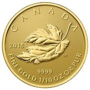 5 Dollars - Elizabeth II Fractional GML; 1⁄10 oz, Canada, 2015 reverse image