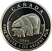 5 Dollars - Elizabeth II Polar Bear and Cub (1 oz), Canada, 2015 reverse image